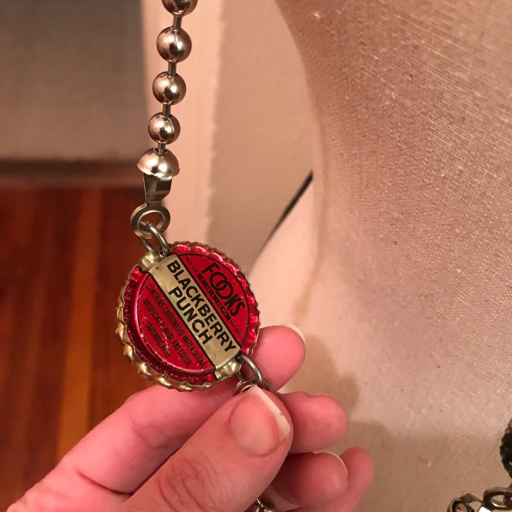 Necklace/belt.  Antique bottle caps & Swvski cryst - Picture 8 of 8